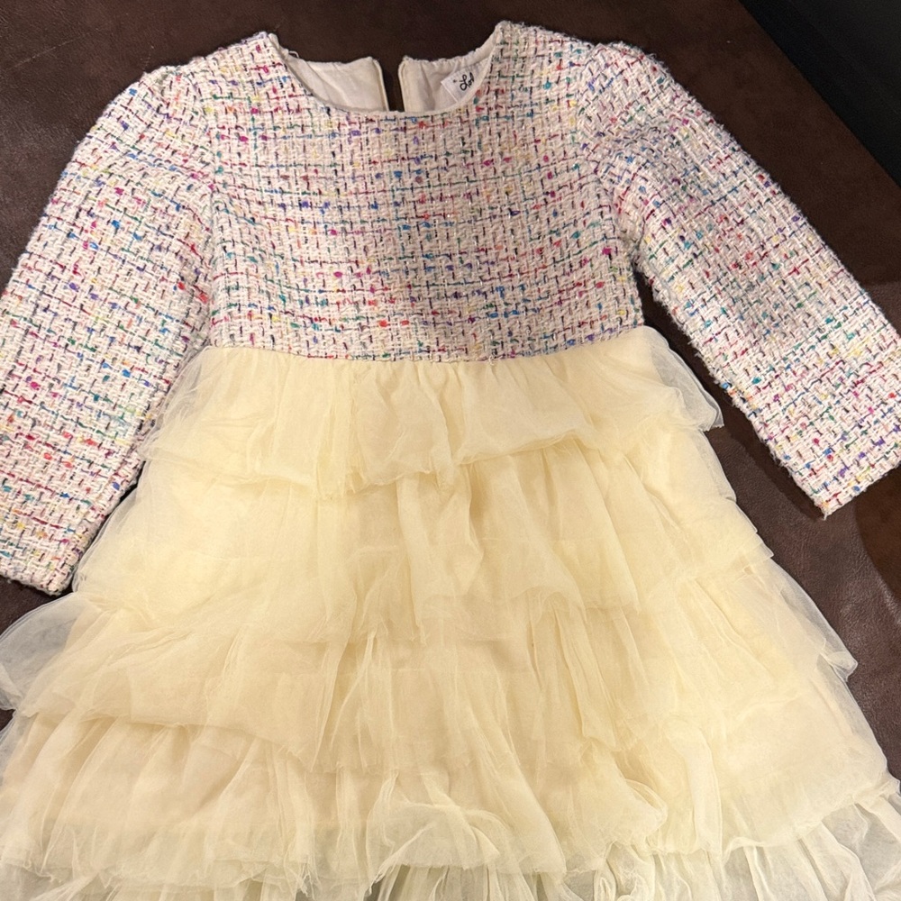 Lola + The Boys Colorful Tweed and Tulle Dress